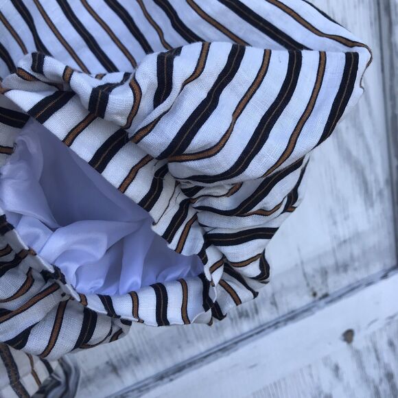 Petersyn Cellini Linen Blouse in Desert  Stripe size Xs Puff Sleeve Wrap Top - Picture 11 of 11